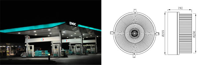 圓形油站燈亮燈效果與產(chǎn)品尺寸結(jié)構(gòu)圖